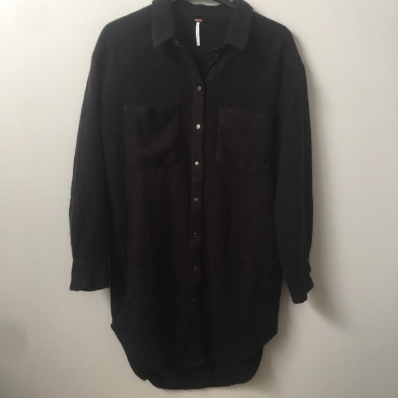 Free People Tops - Free People Oversized Black Snap Front Tunic Dress